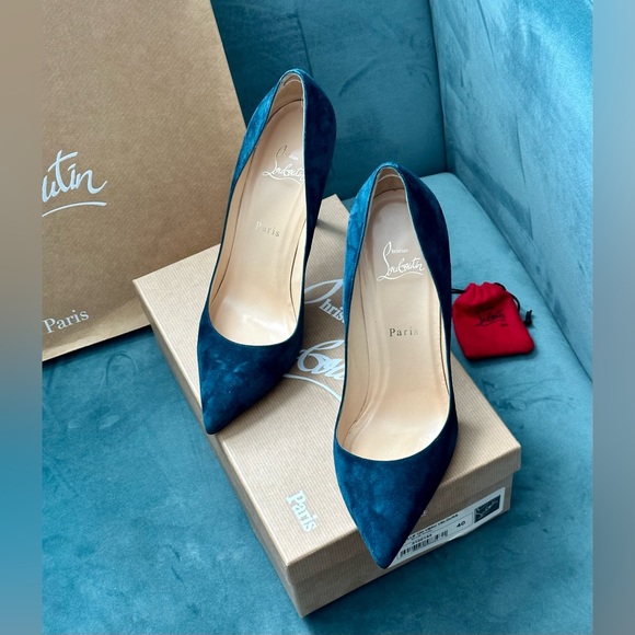 Christian Louboutin Pigalle 100 Veau Velours heels in rare Blue Kohl w/tips box - Picture 6 of 13